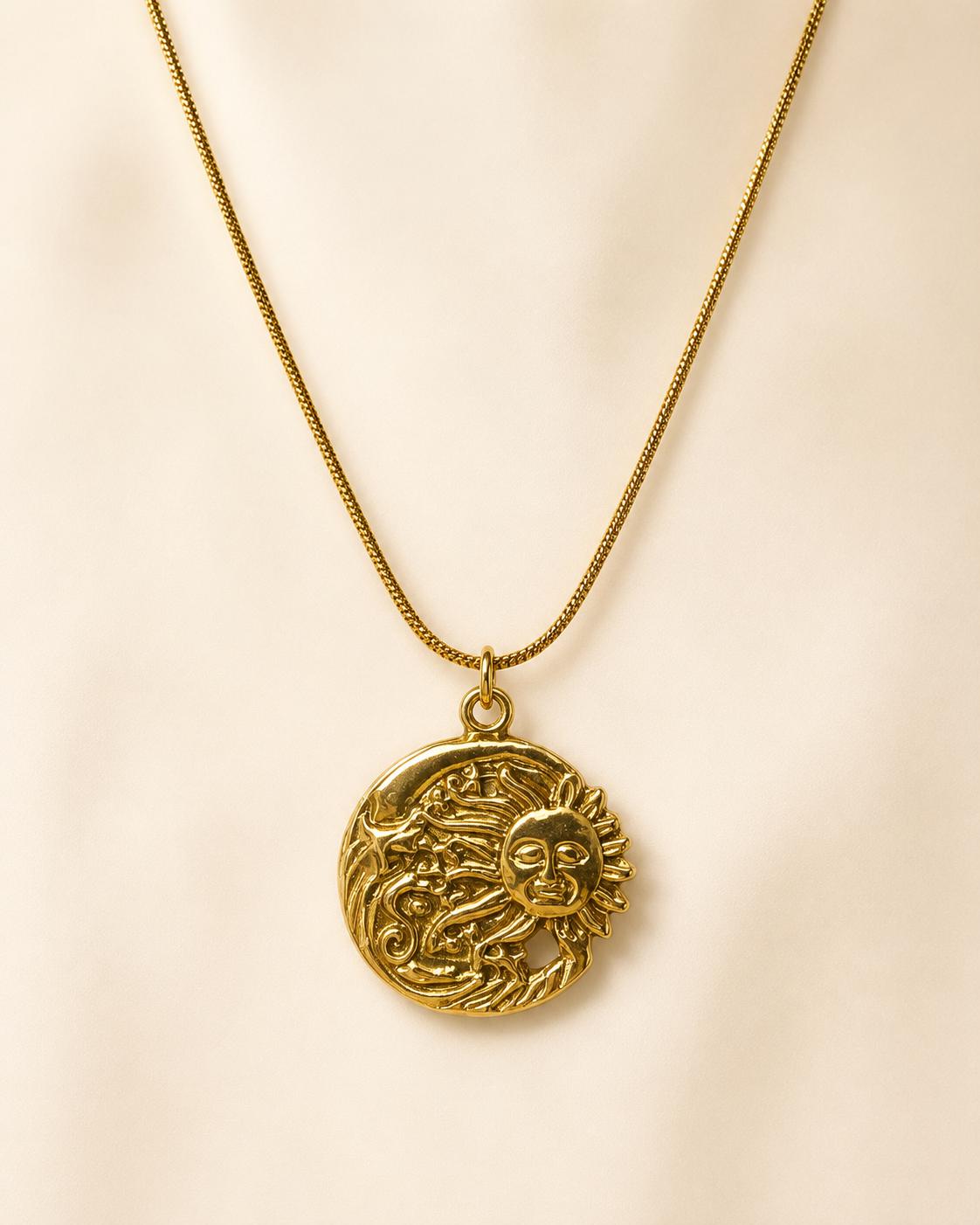 Embroidered Sun Gold Pendant Necklace — image 4