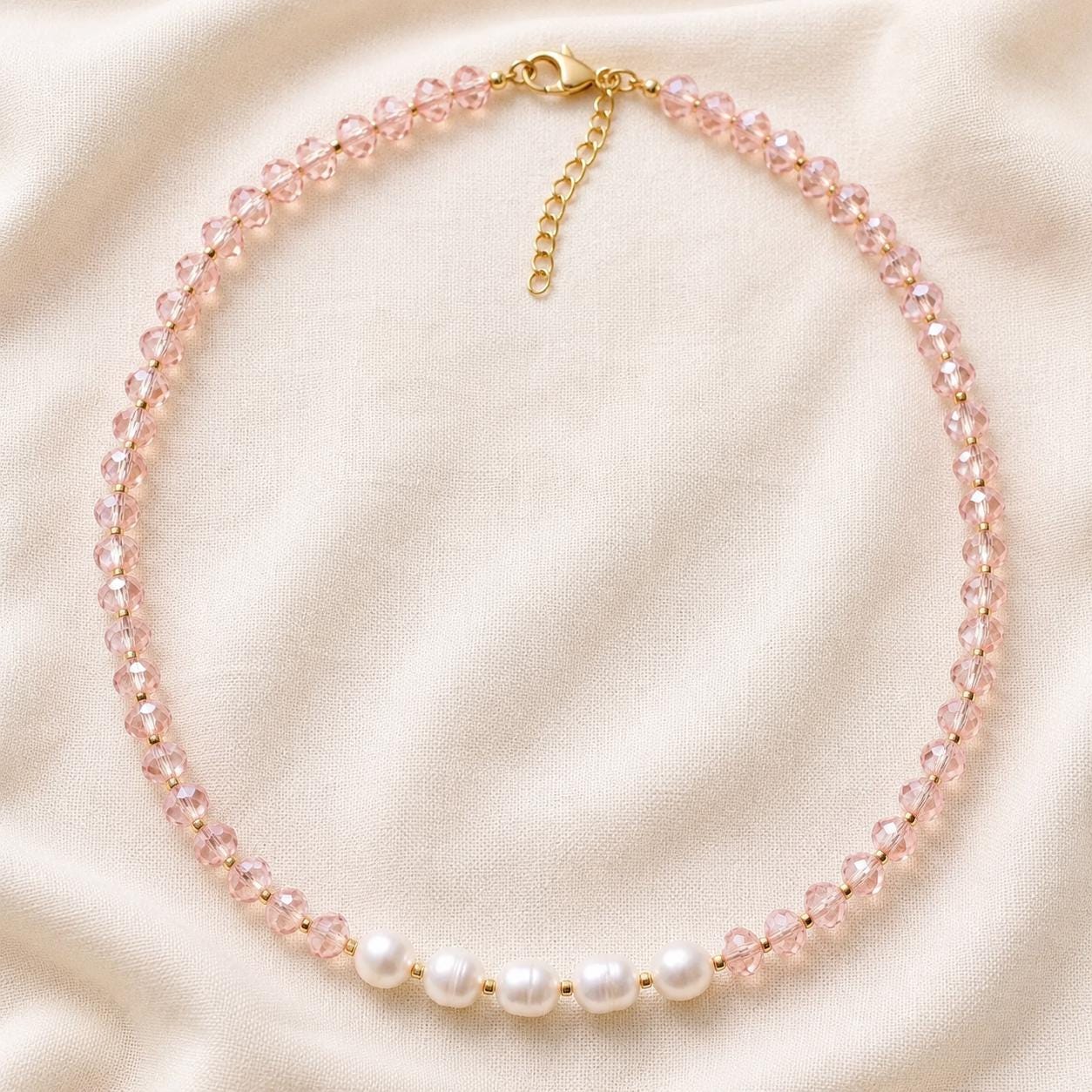 Freshwater Pearl & Pink Crystal Necklace — image 8