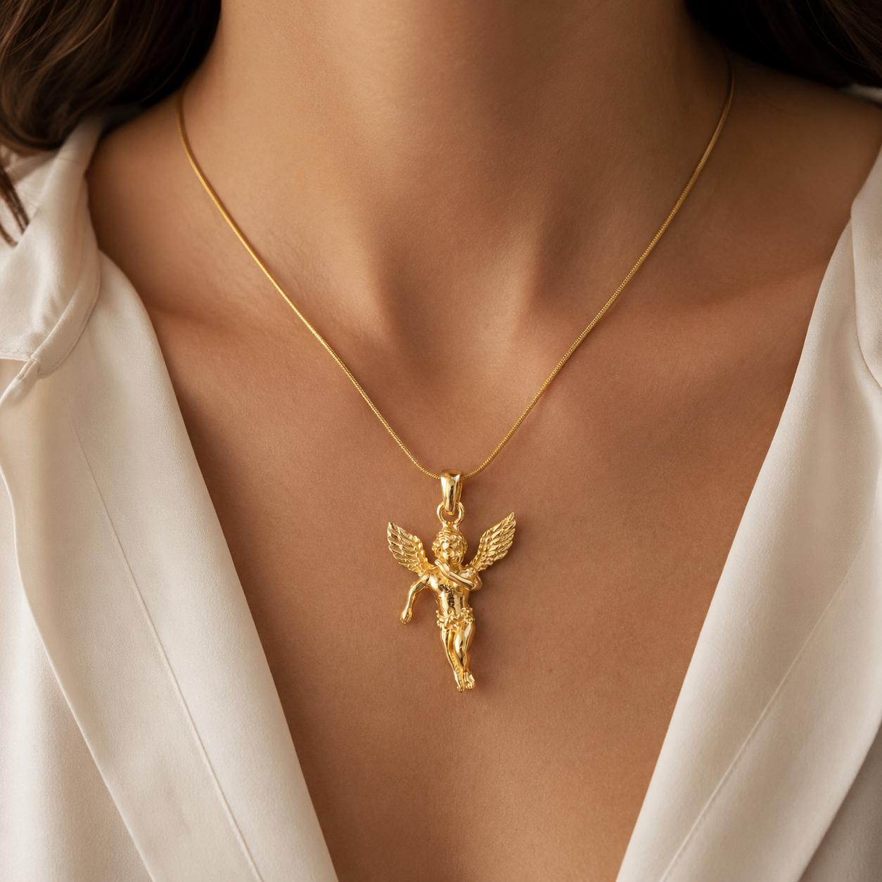 Cherub Angel Gold Pendant Necklace — image 9