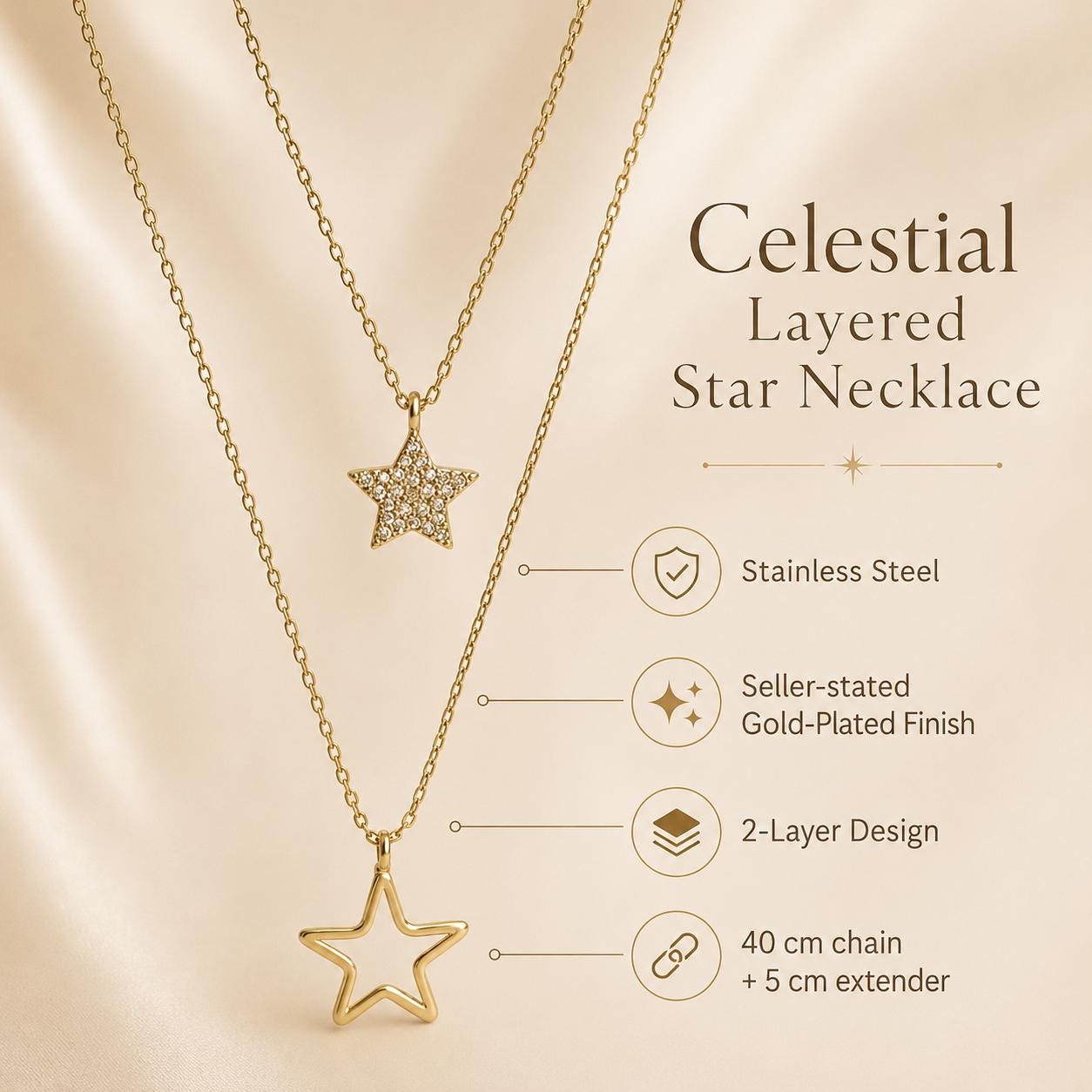 Layered Starfish & Star Gold Necklace — image 2