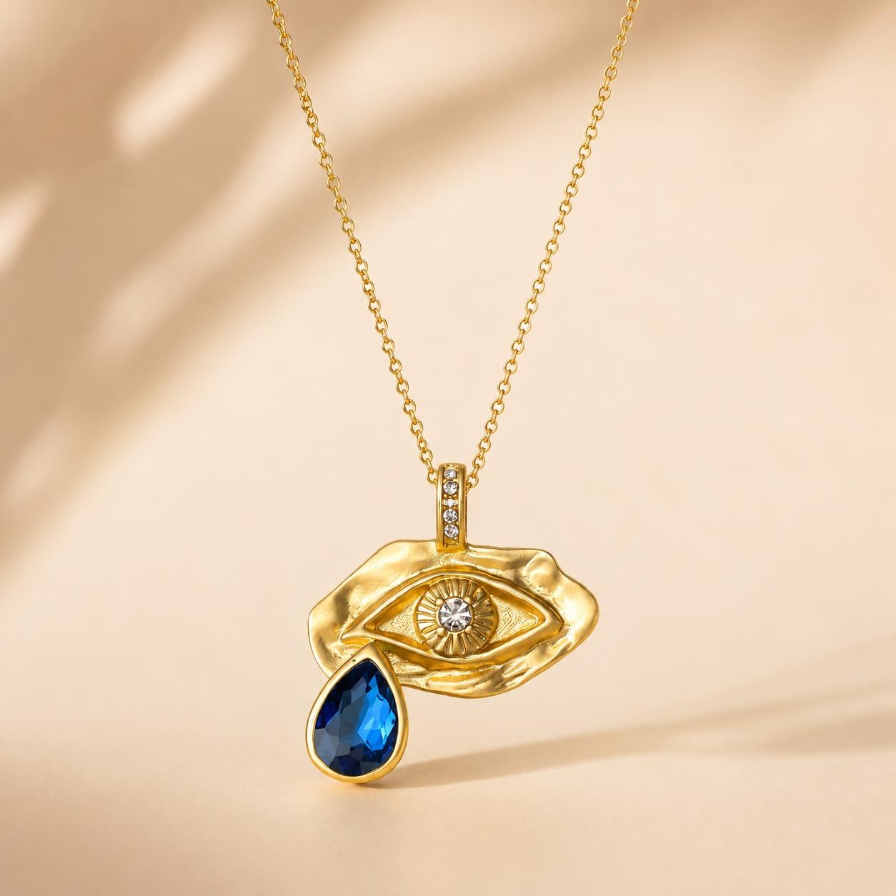Blue Crystal Eye Gold Pendant Necklace — image 3