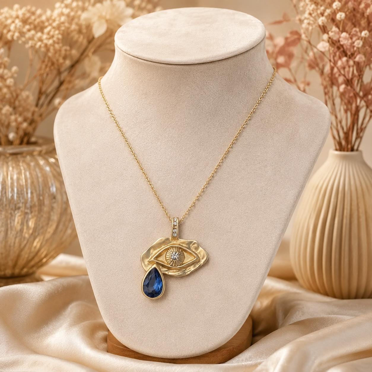 Blue Crystal Eye Gold Pendant Necklace — image 8