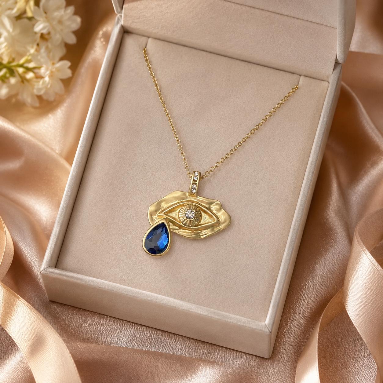 Blue Crystal Eye Gold Pendant Necklace — image 10