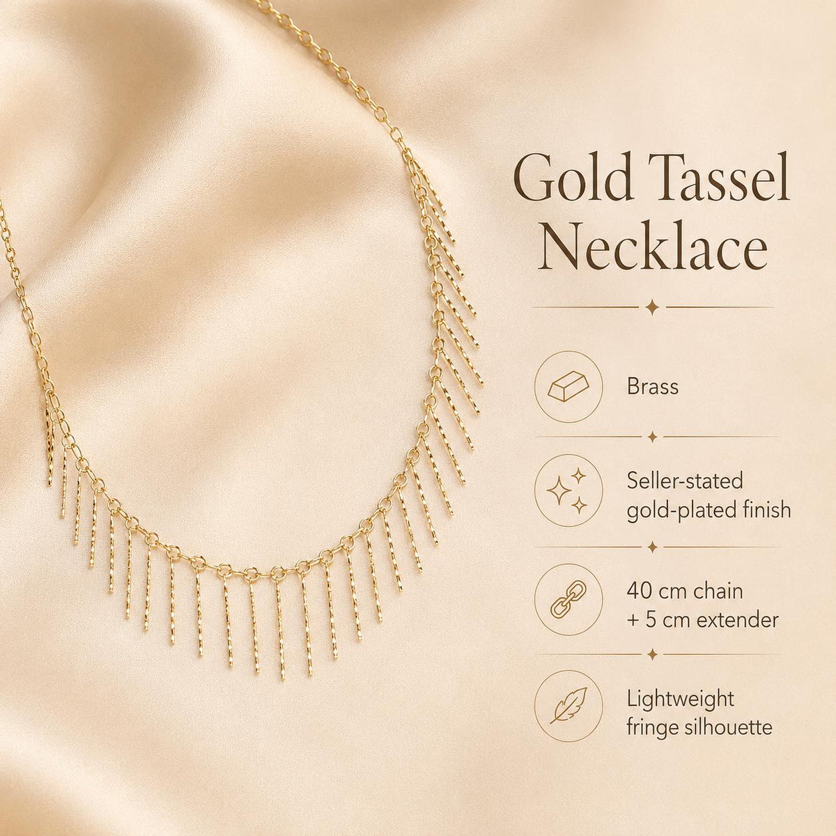 Gold Tassel Necklace – Minimalist Chain — image 2