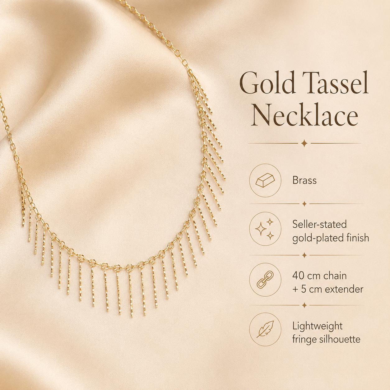 Gold Tassel Necklace – Minimalist Chain — image 2