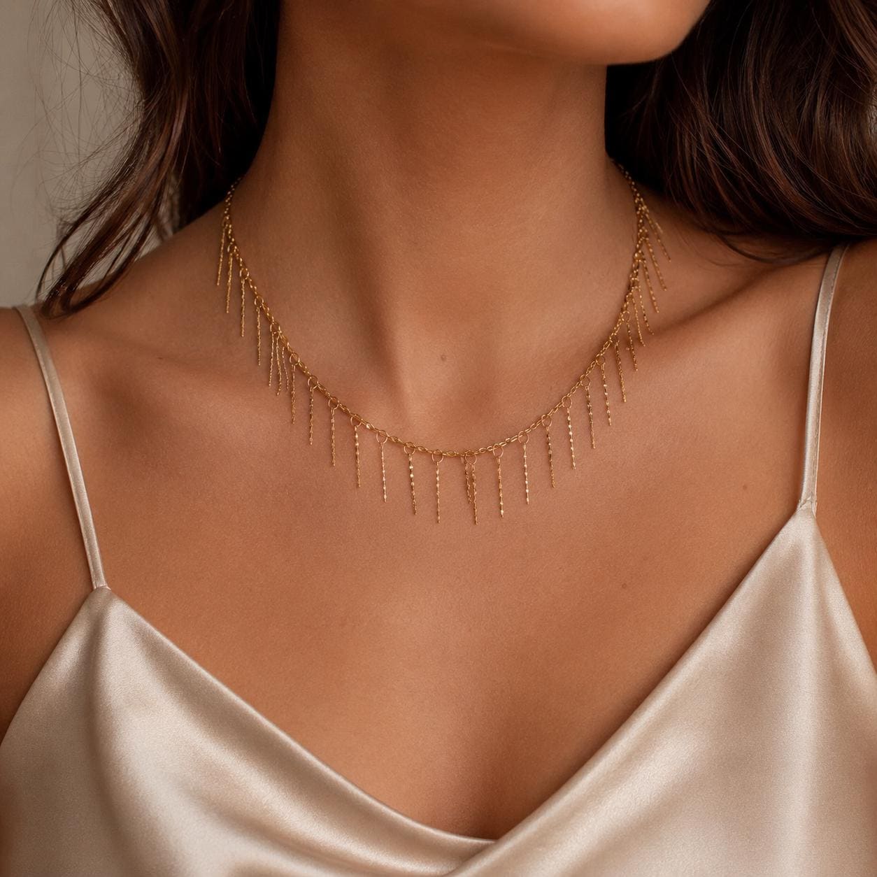 Gold Tassel Necklace – Minimalist Chain — image 7