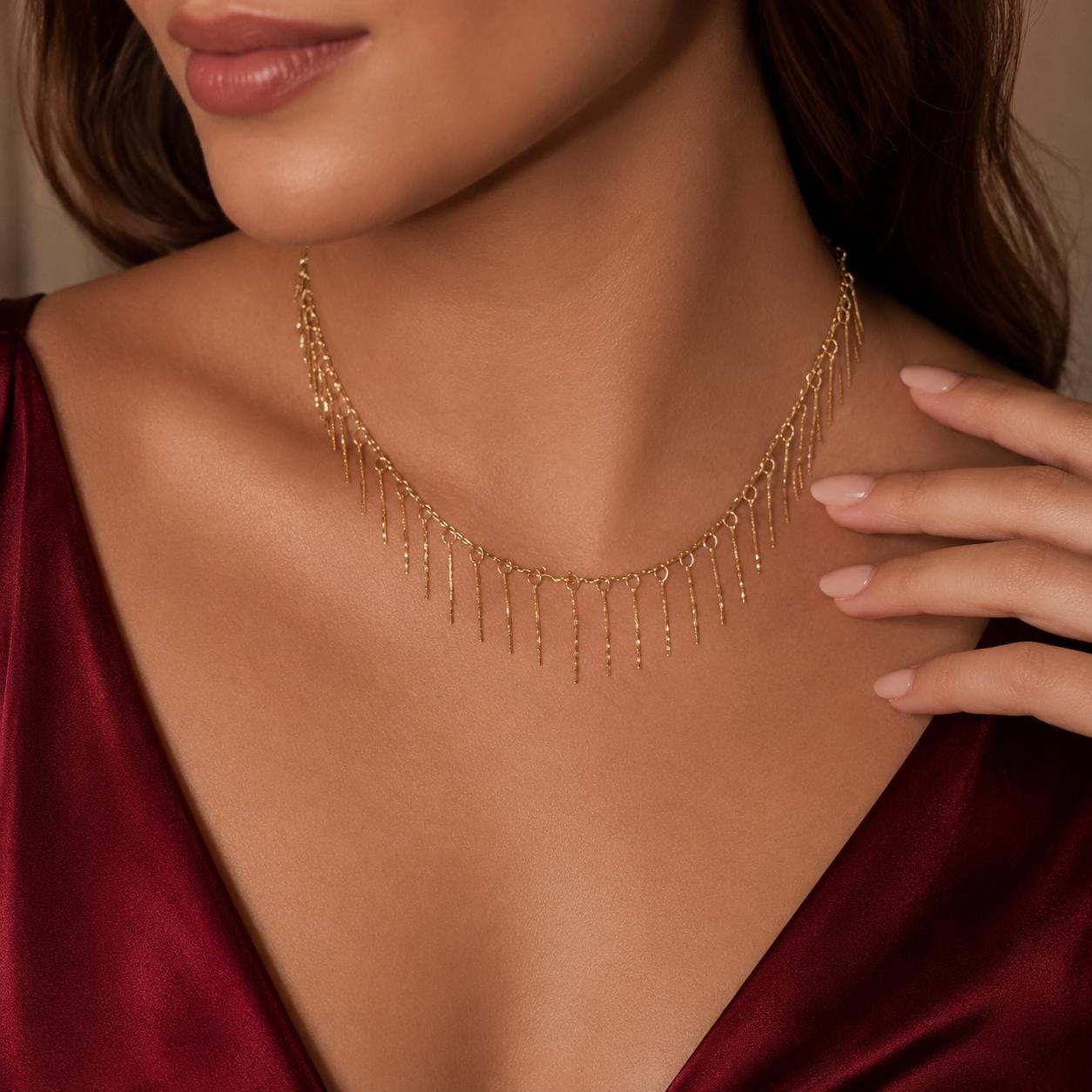 Gold Tassel Necklace – Minimalist Chain — image 1