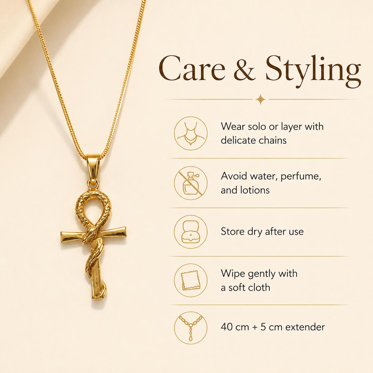 Ankh Snake Gold Pendant Necklace — image 4