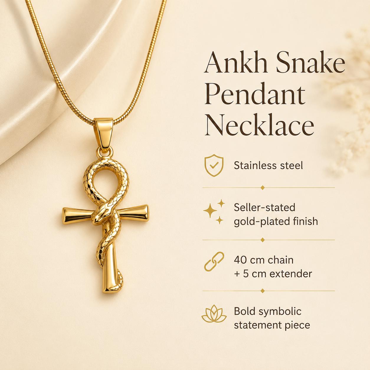 Ankh Snake Gold Pendant Necklace — image 2