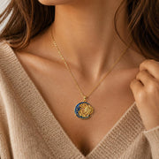 Embroidered Sun Gold Pendant – Long Chain — image 1