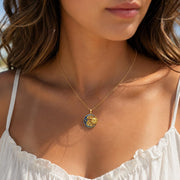 Embroidered Sun Gold Pendant – Long Chain — image 3