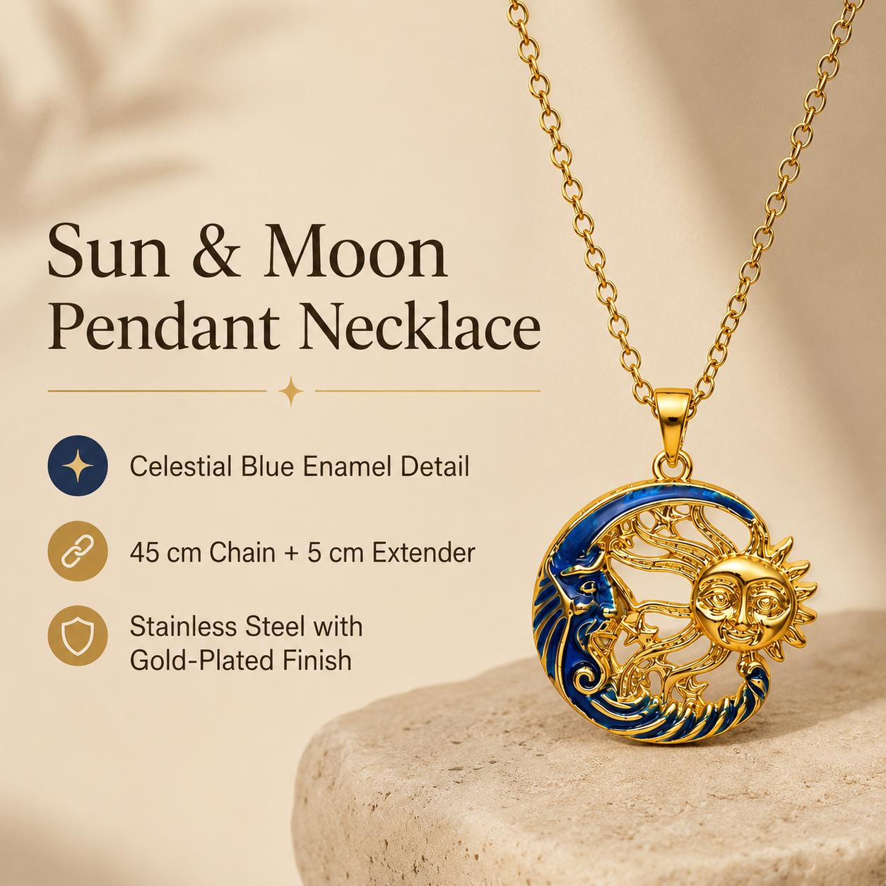 Embroidered Sun Gold Pendant – Long Chain — image 6