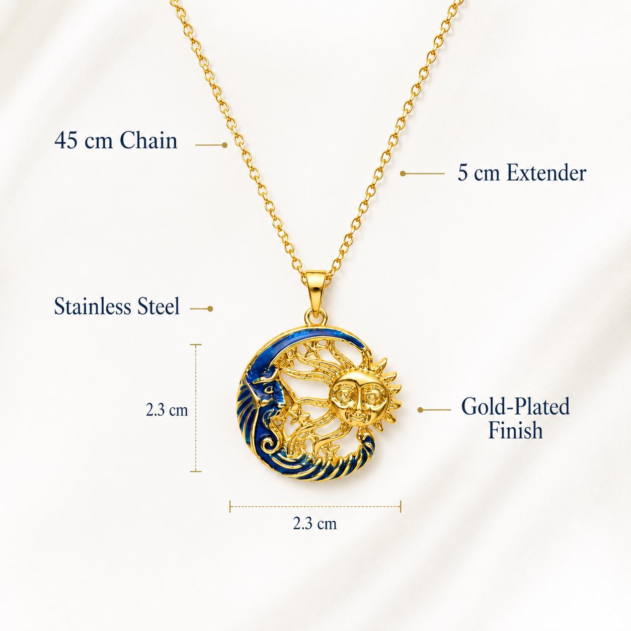 Embroidered Sun Gold Pendant – Long Chain — image 2