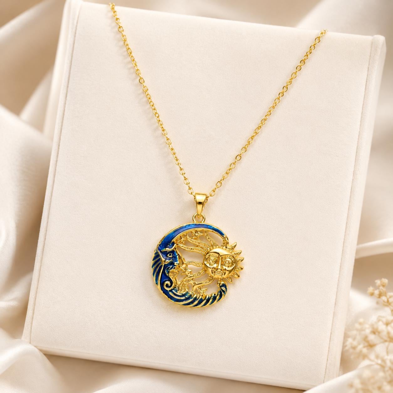 Embroidered Sun Gold Pendant – Long Chain — image 9