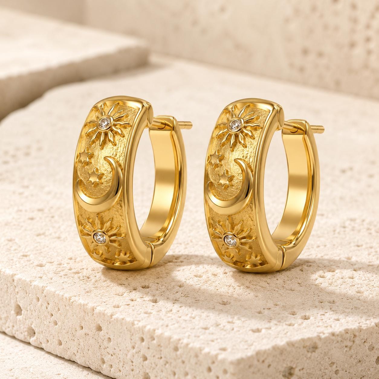 Celestial Sun & Moon Gold Hoop Earrings — image 2