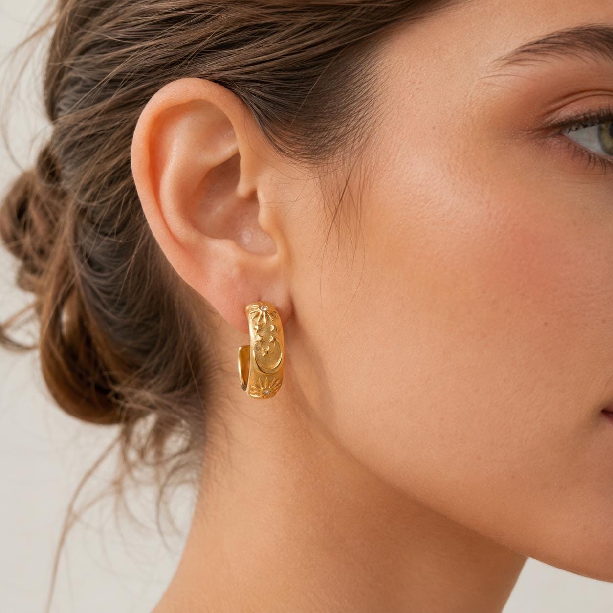 Celestial Sun & Moon Gold Hoop Earrings — image 6