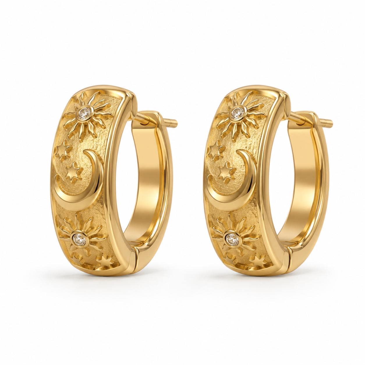 Celestial Sun & Moon Gold Hoop Earrings — image 8