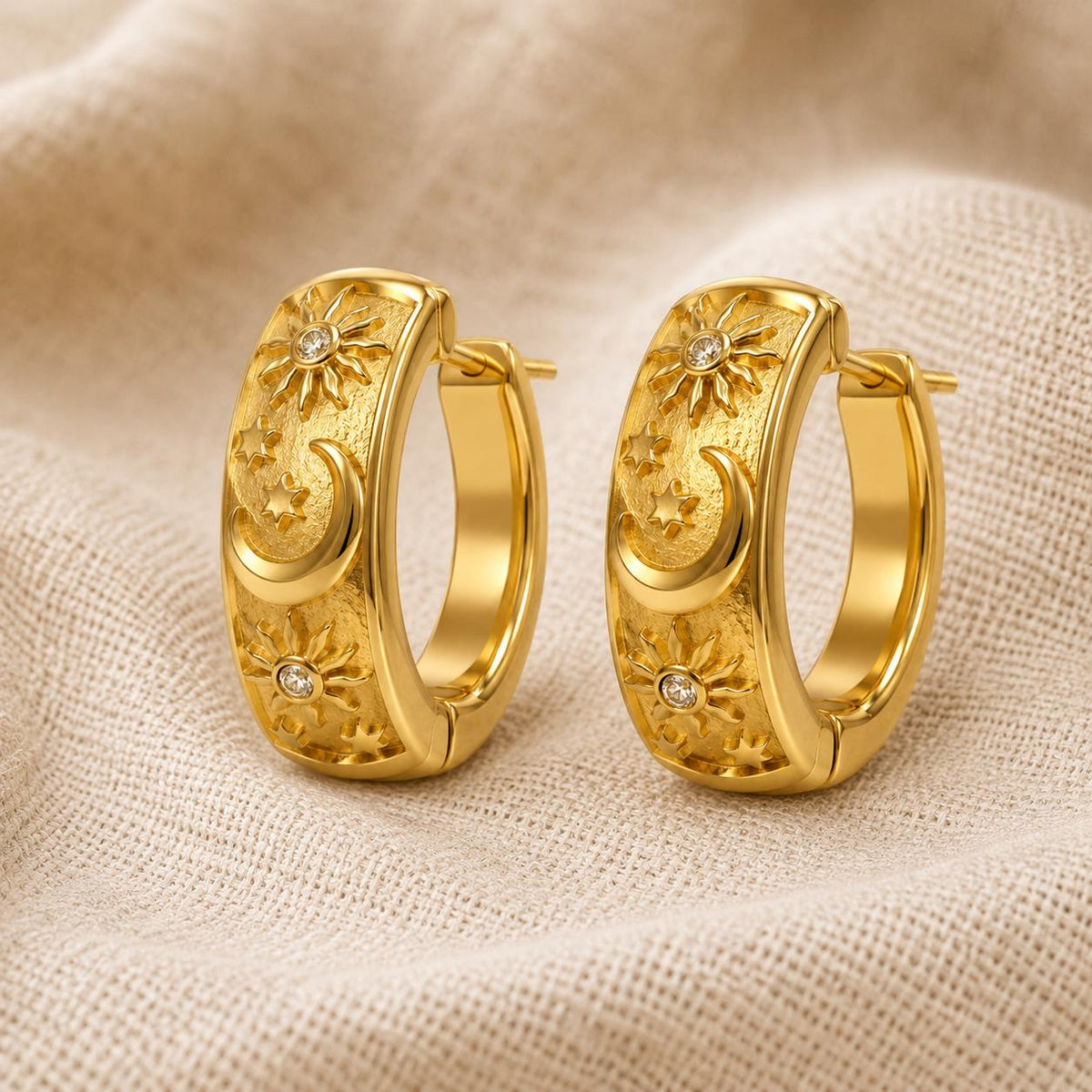 Celestial Sun & Moon Gold Hoop Earrings — image 10