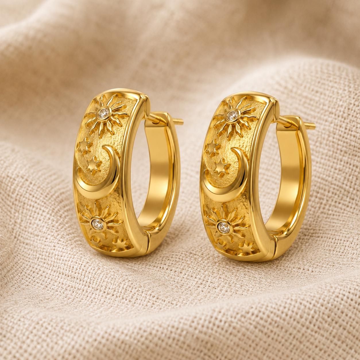 Celestial Sun & Moon Gold Hoop Earrings — image 10