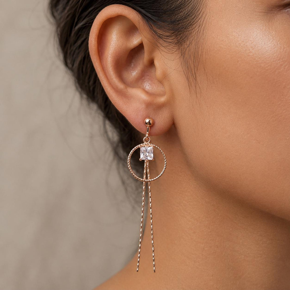 Rose Gold Crystal Chain Drop Earrings — image 1