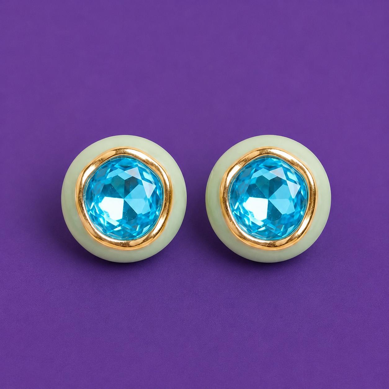 Aqua Resin & Crystal Stud Earrings — image 10