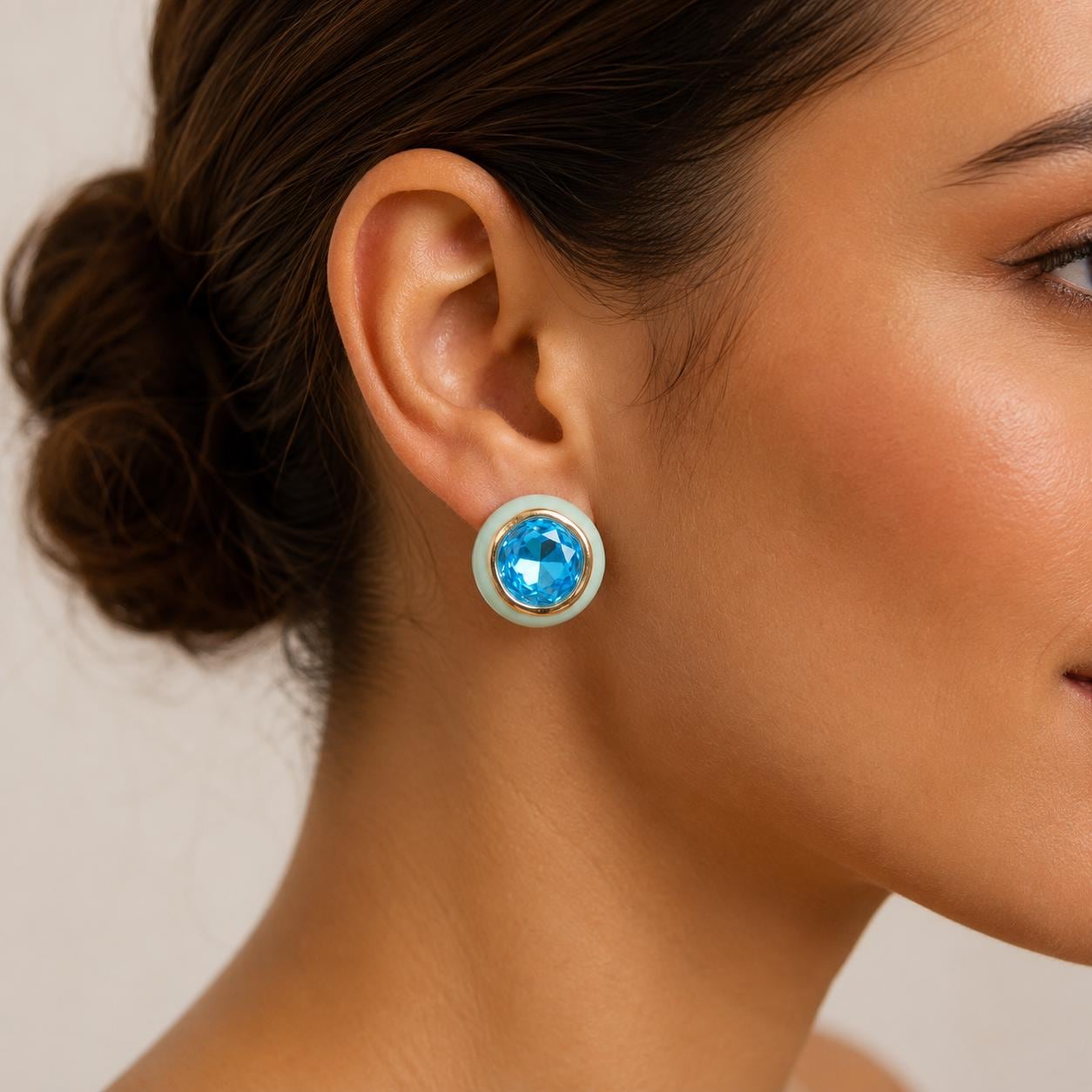 Aqua Resin & Crystal Stud Earrings — image 3