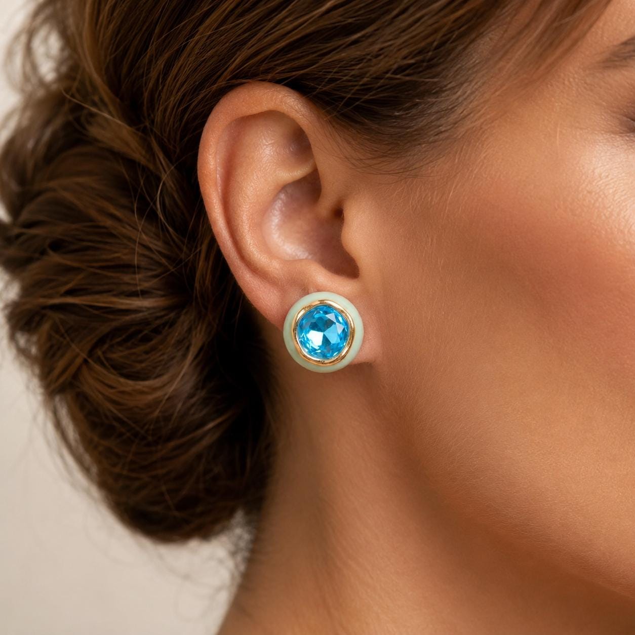 Aqua Resin & Crystal Stud Earrings — image 8