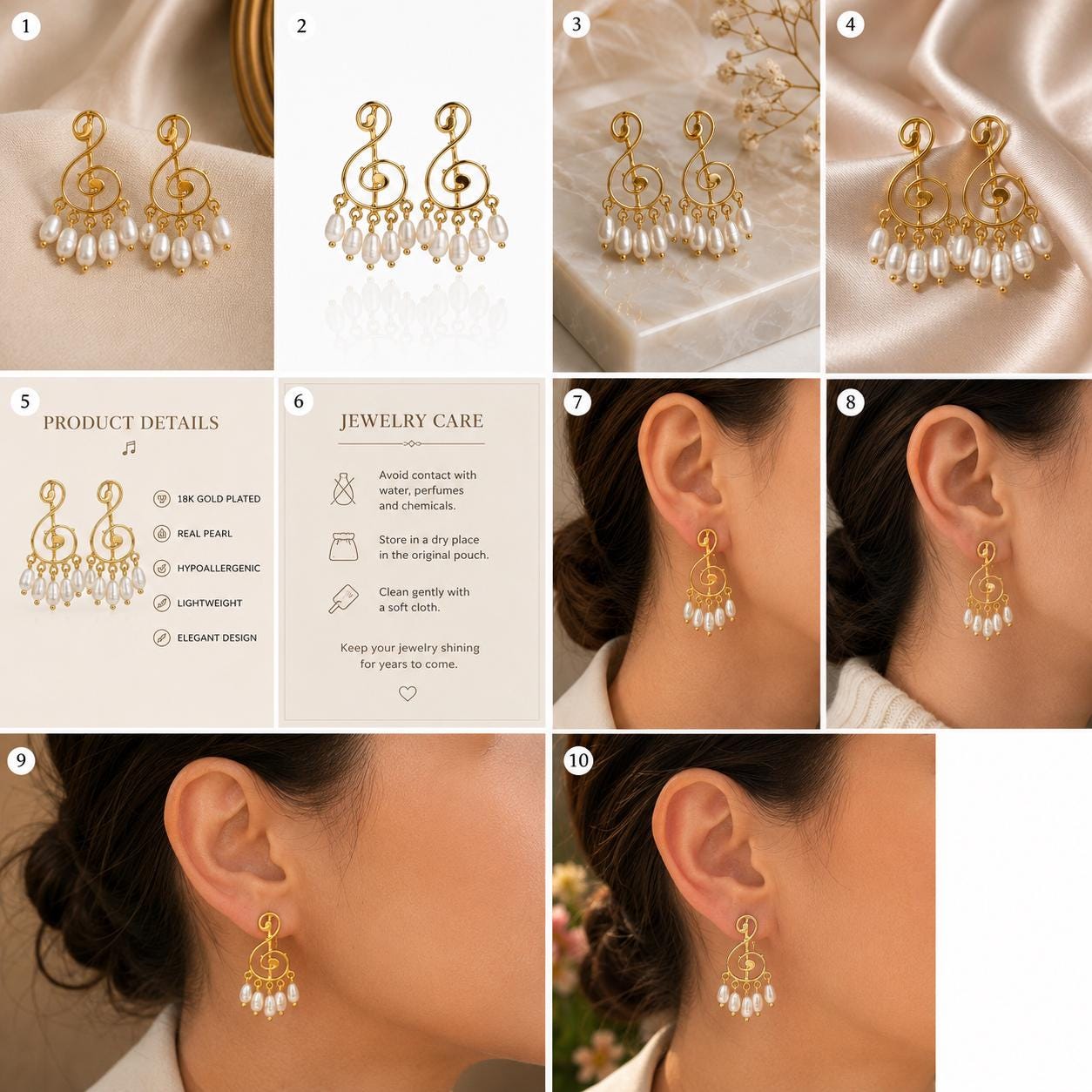 Treble Clef Pearl Drop Earrings — image 5