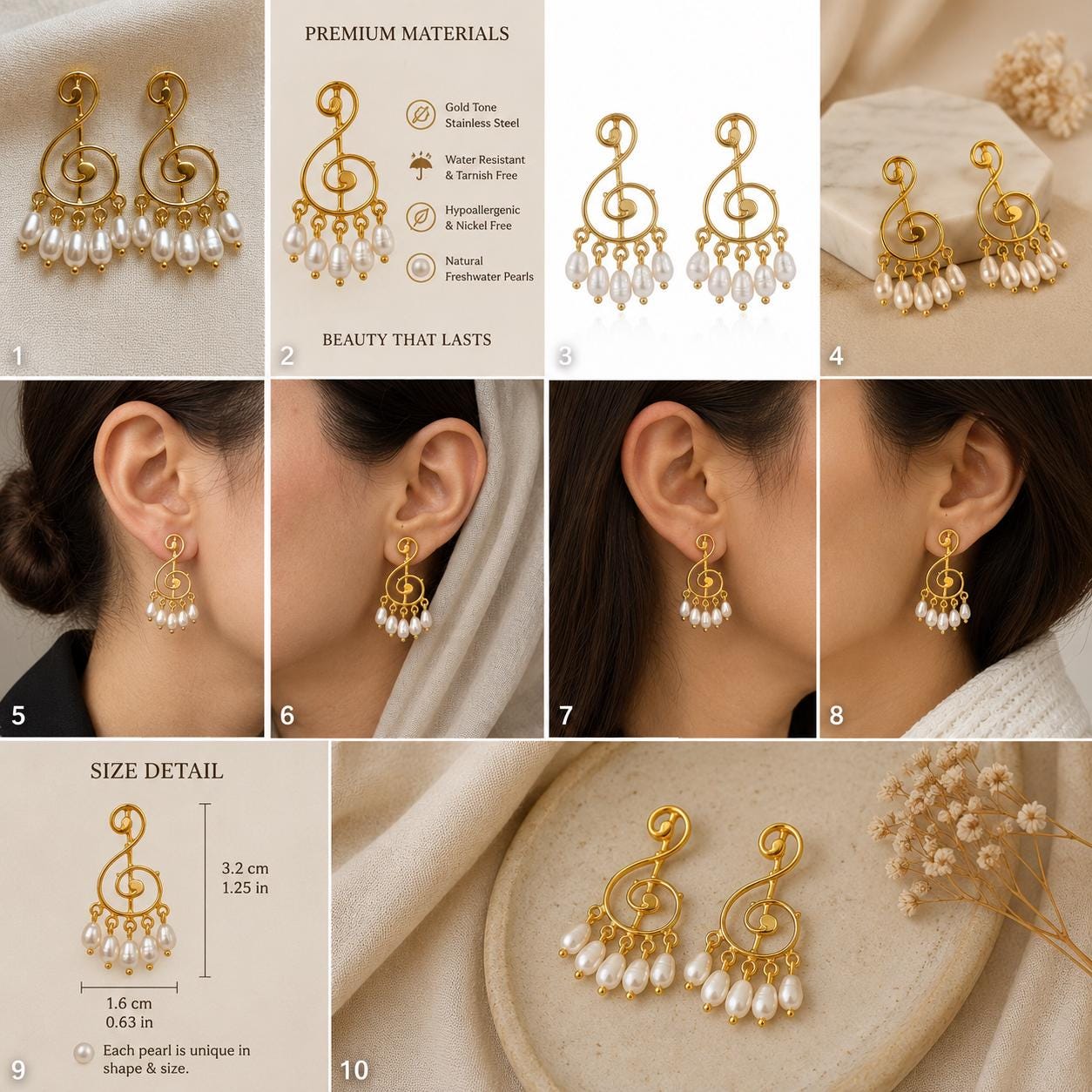Treble Clef Pearl Drop Earrings — image 8