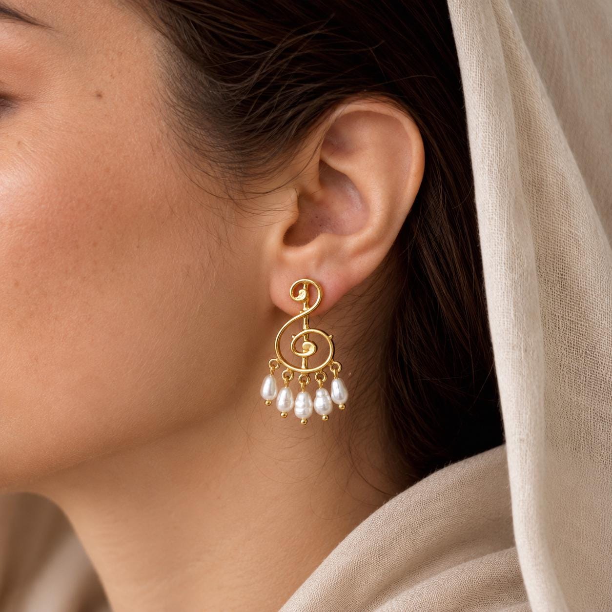 Treble Clef Pearl Drop Earrings — image 7