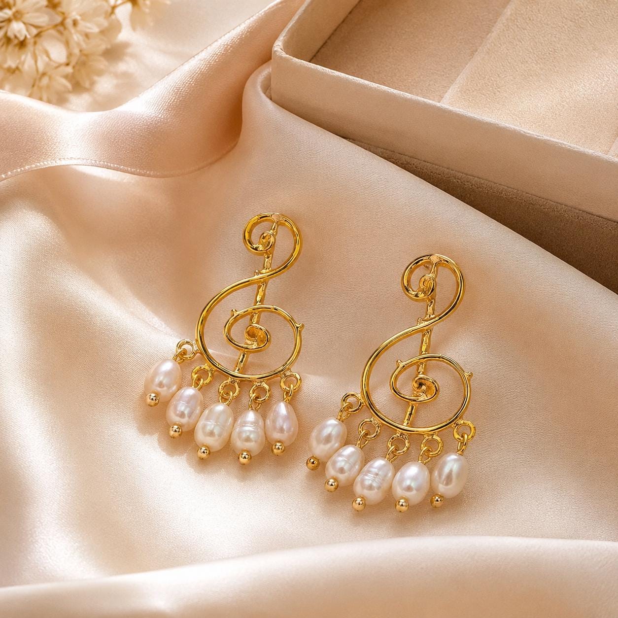 Treble Clef Pearl Drop Earrings — image 4