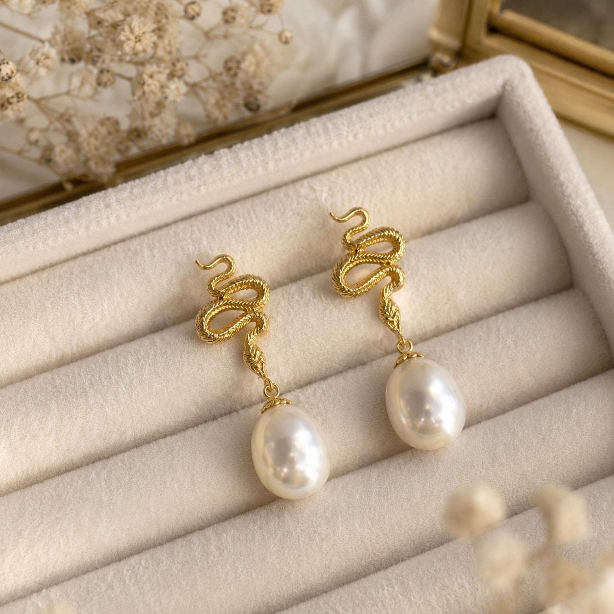 Snake & Freshwater Pearl Earrings — image 7