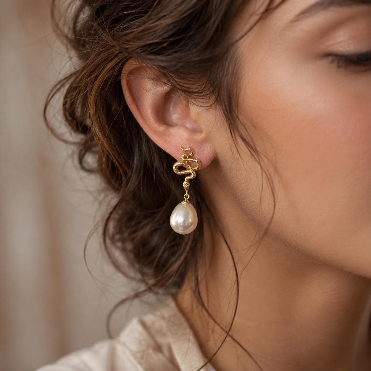 Snake & Freshwater Pearl Earrings — image 1