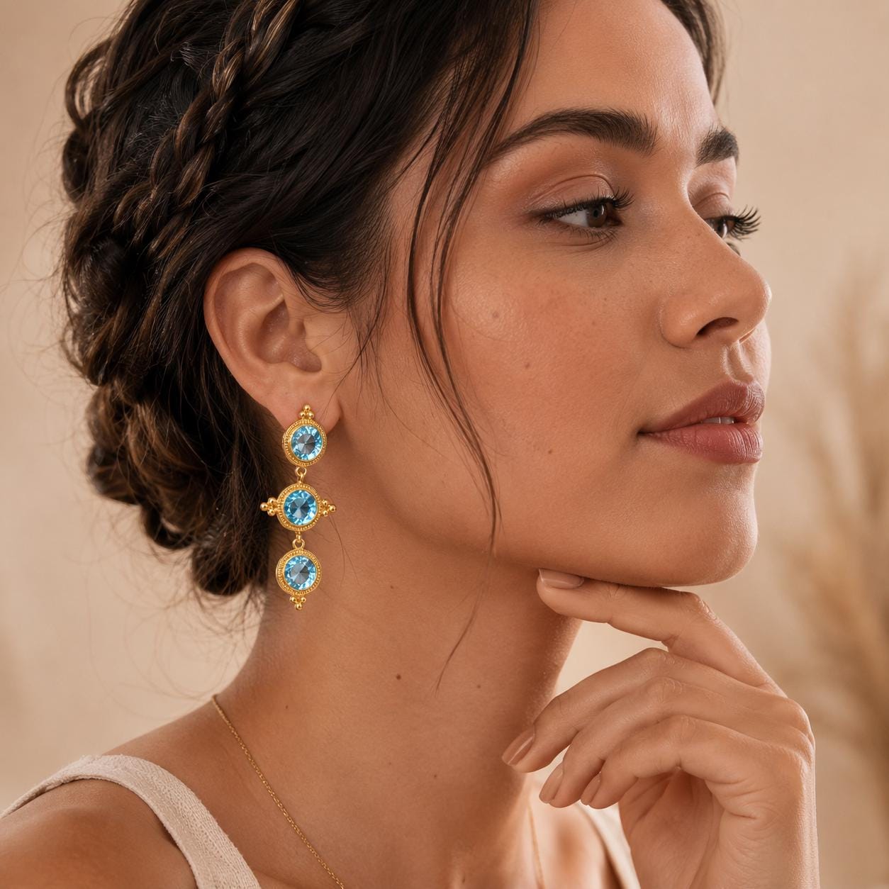 Blue Stone Byzantine Drop Earrings — image 3