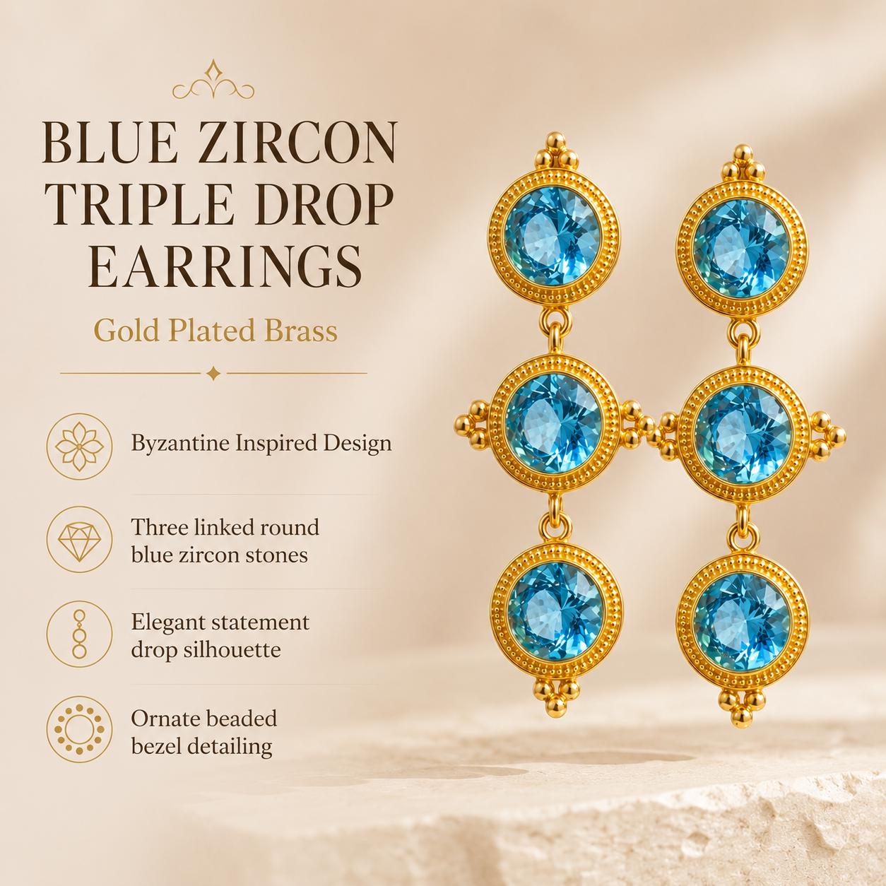 Blue Stone Byzantine Drop Earrings — image 2