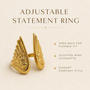 Wing Gold Ring – Adjustable Vintage Style — image 3