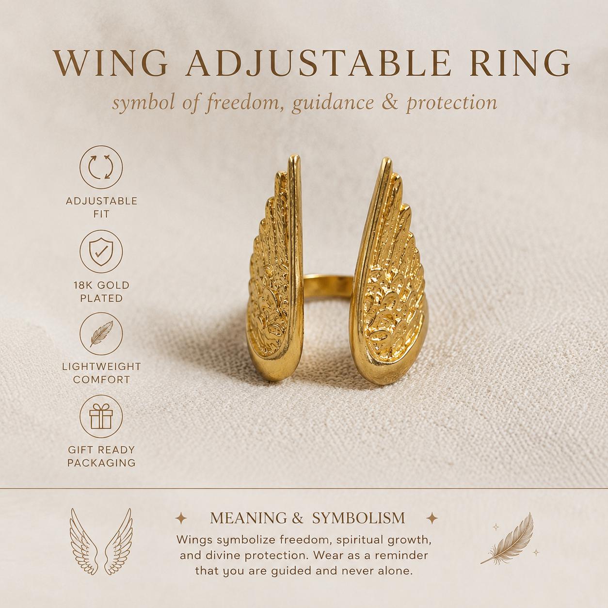 Wing Gold Ring – Adjustable Vintage Style — image 6