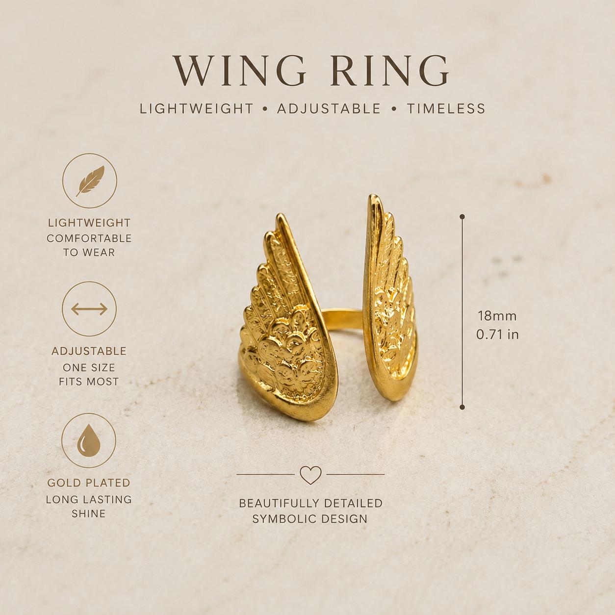 Wing Gold Ring – Adjustable Vintage Style — image 9