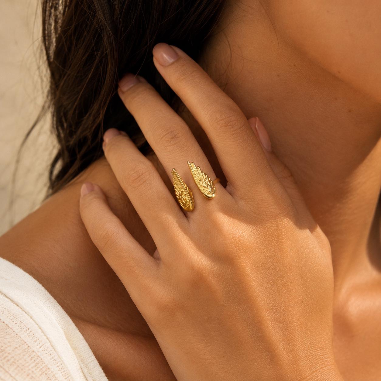 Wing Gold Ring – Adjustable Vintage Style — image 5