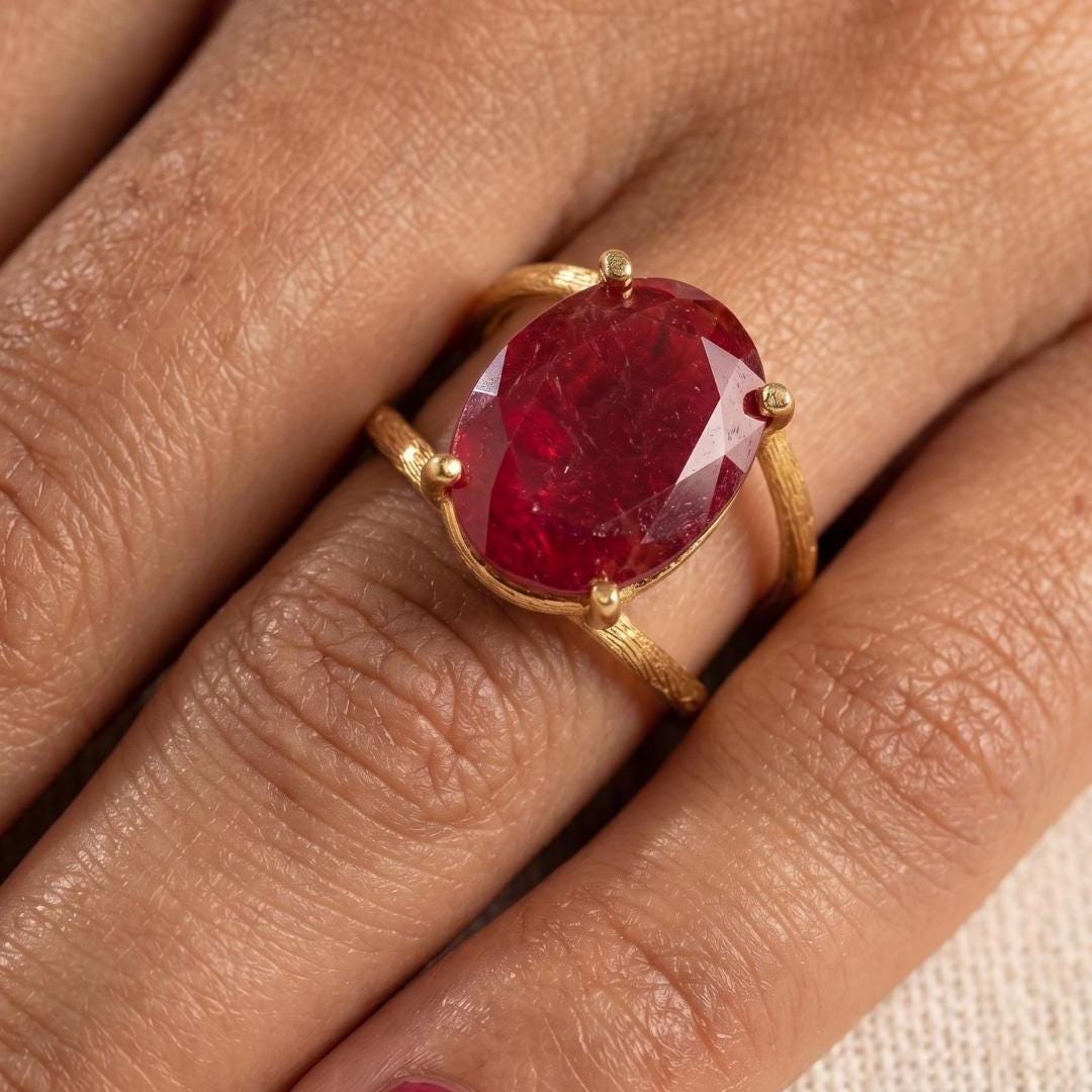 Large Red Crystal Gold Statement Ring — image 1