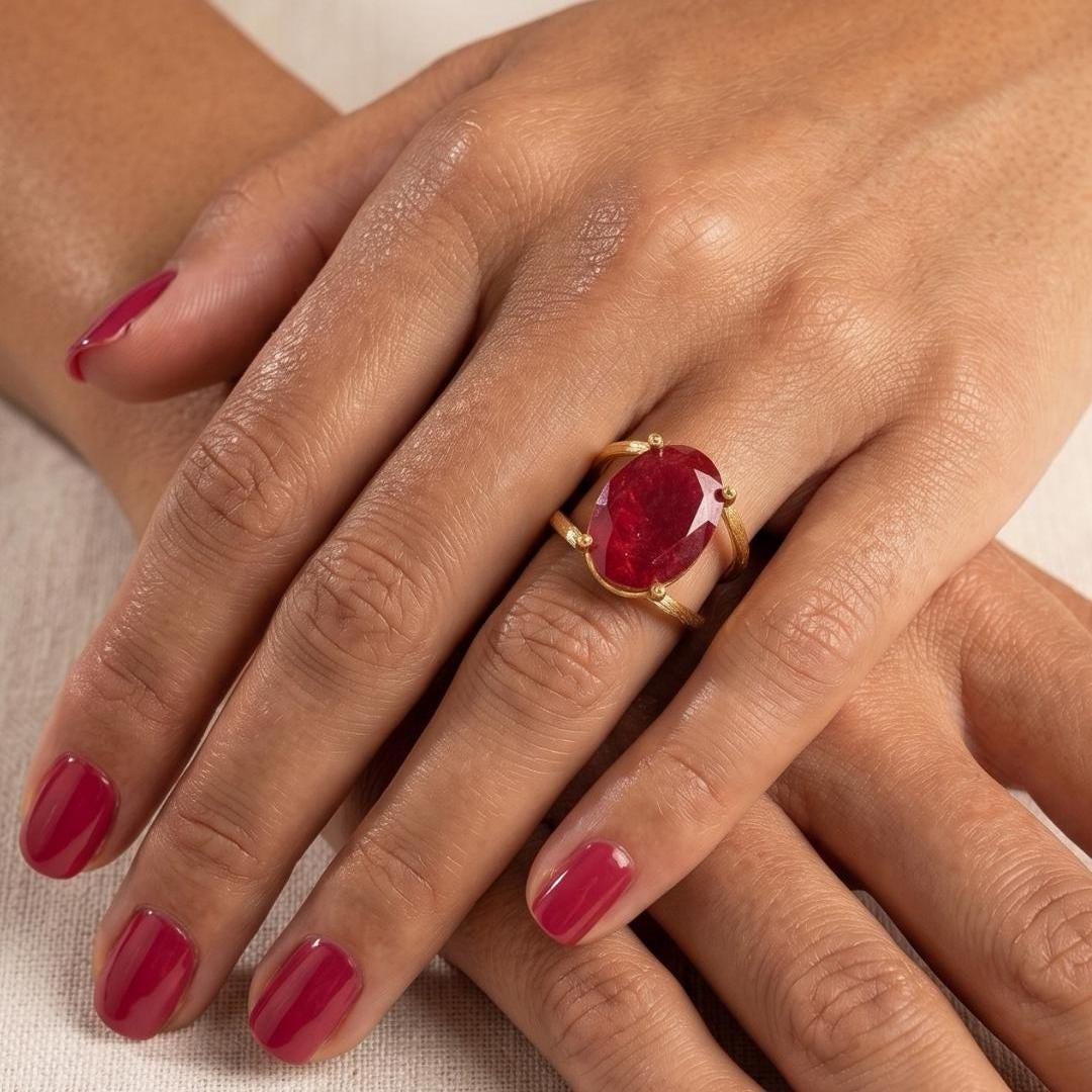 Large Red Crystal Gold Statement Ring — image 5