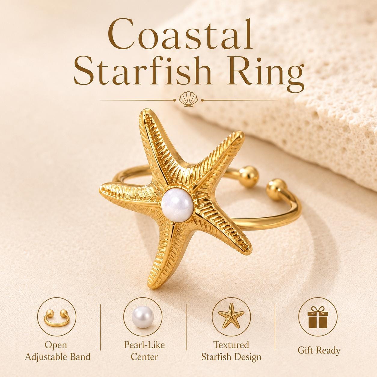 Starfish Pearl Gold Ring — image 5