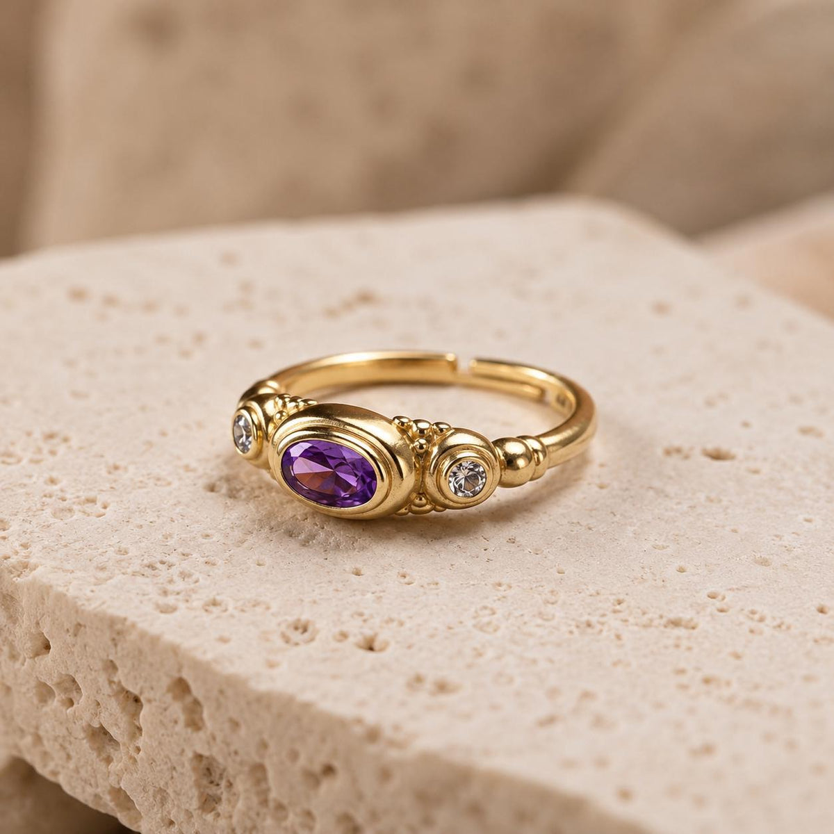 Three-Stone Purple Gold Ring — image 6