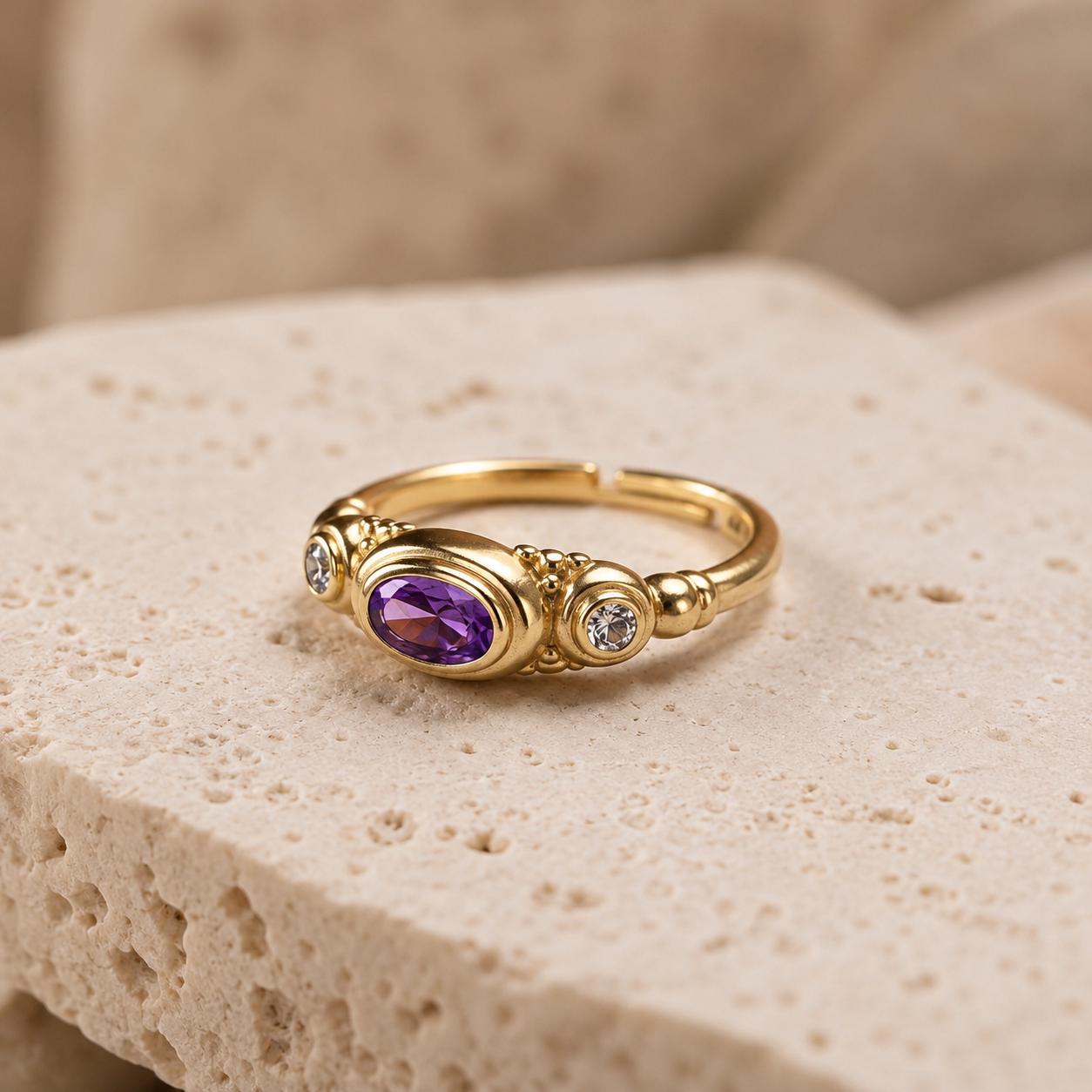 Three-Stone Purple Gold Ring — image 6