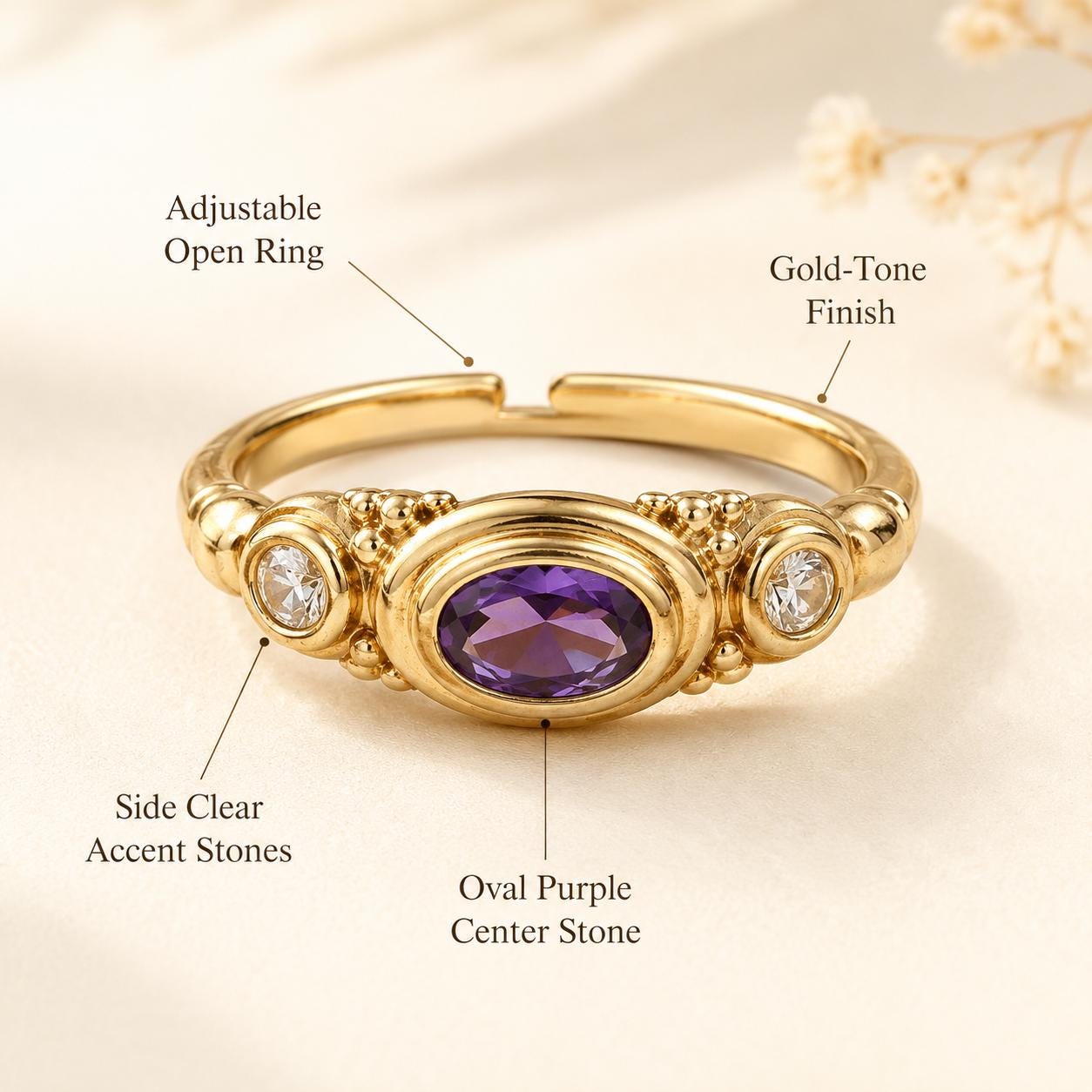Three-Stone Purple Gold Ring — image 4