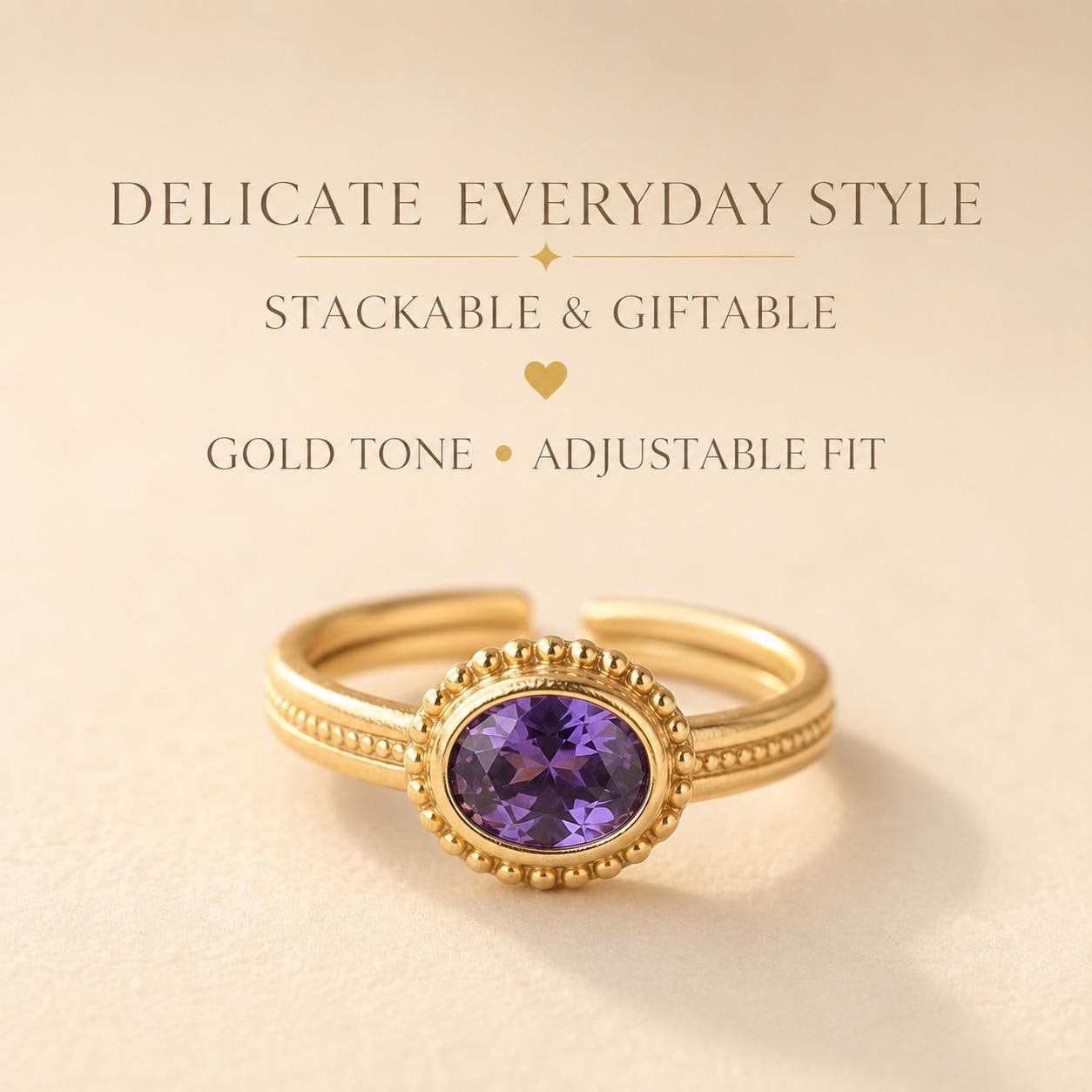 Oval Purple Halo Gold Ring — image 2