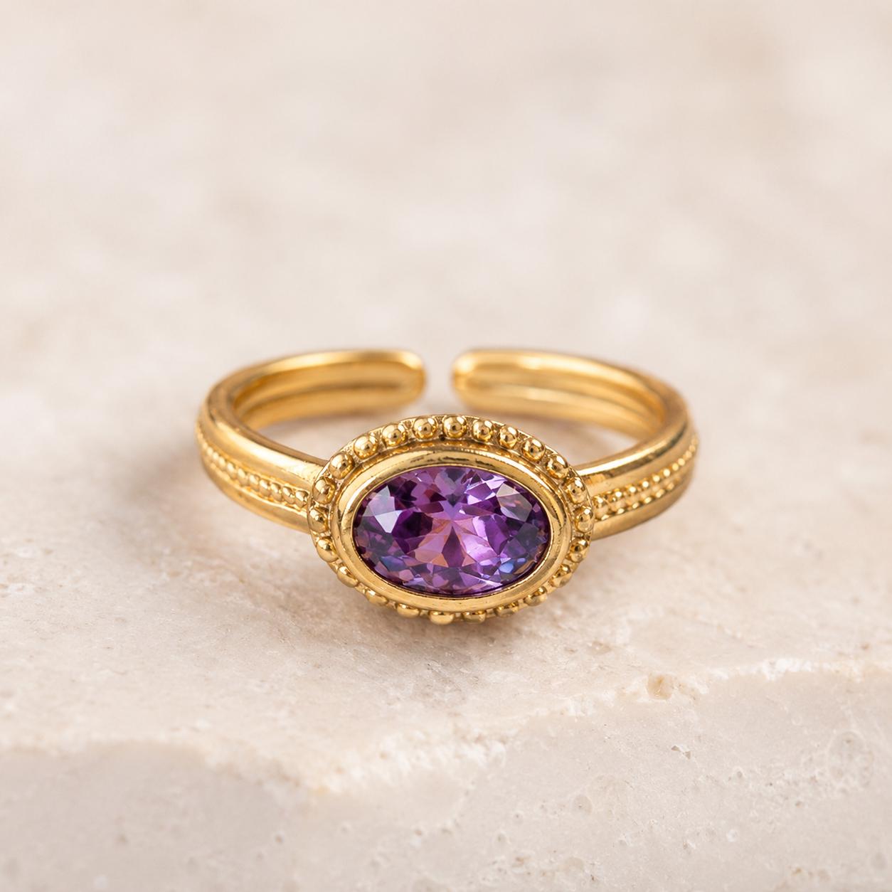 Oval Purple Halo Gold Ring — image 1