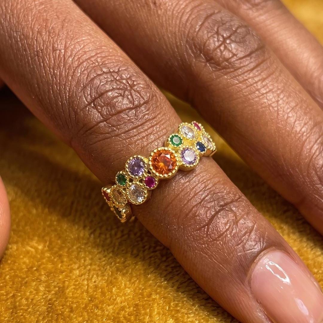 Multicolor Stone Rainbow Gold Ring — image 1
