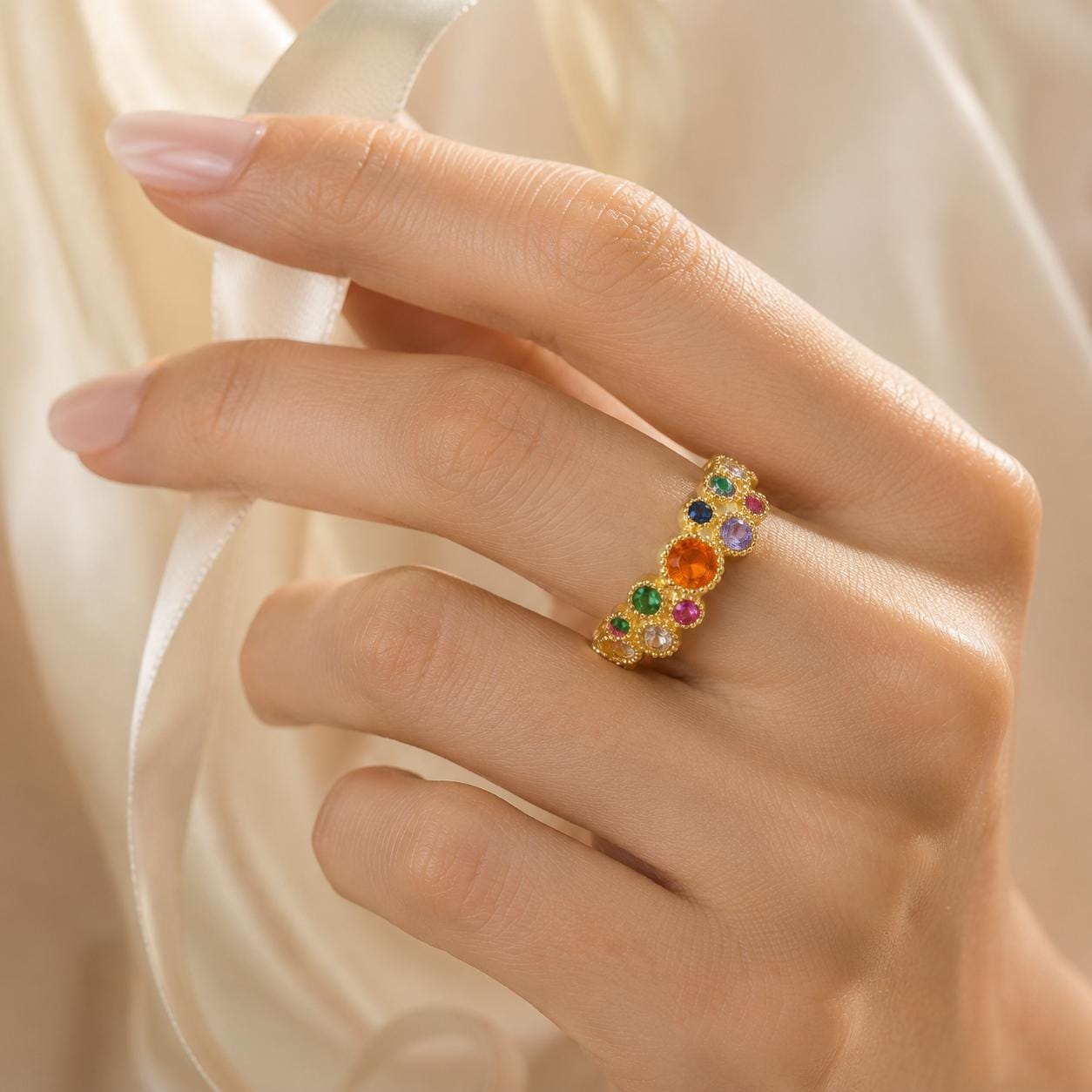 Multicolor Stone Rainbow Gold Ring — image 7