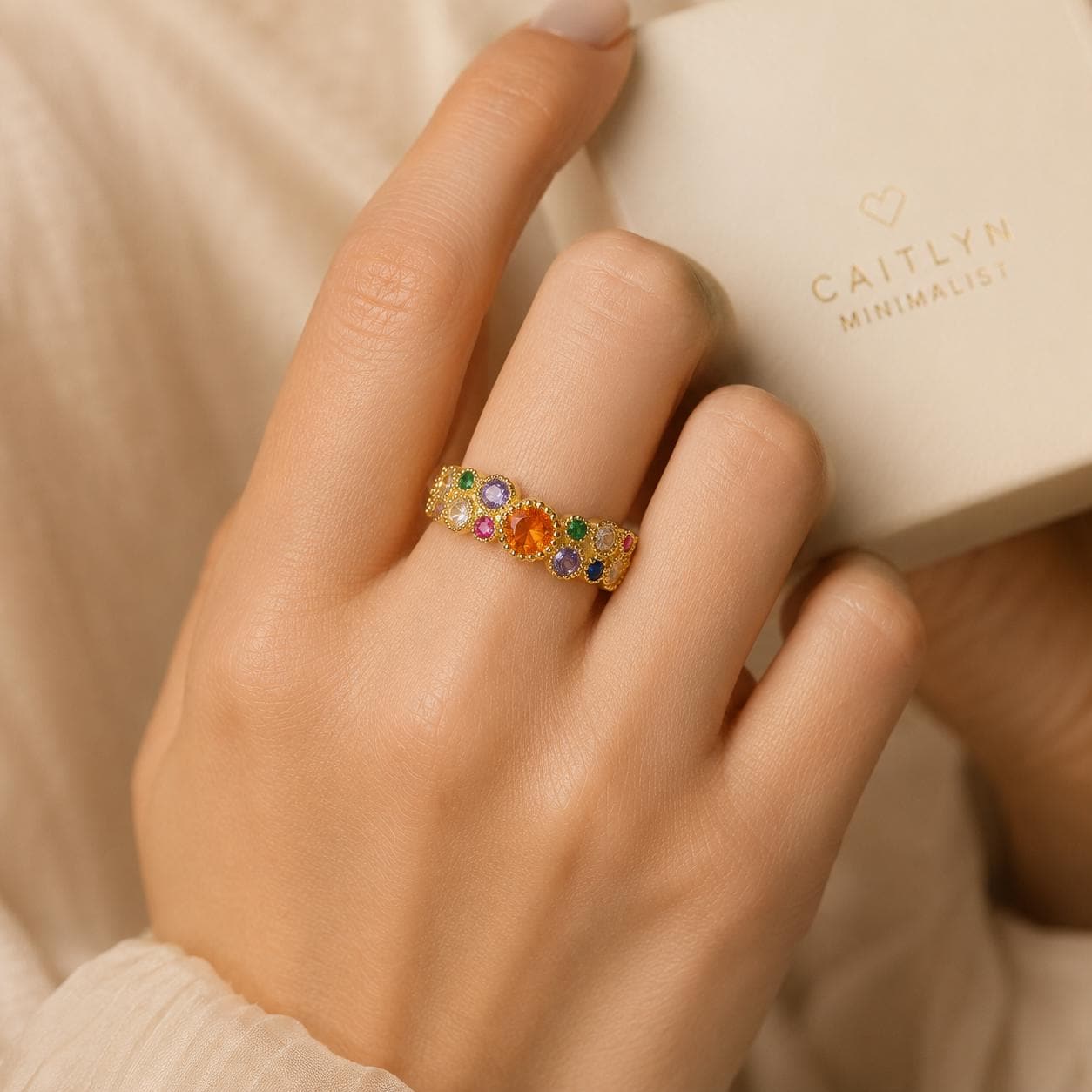 Multicolor Stone Rainbow Gold Ring — image 3